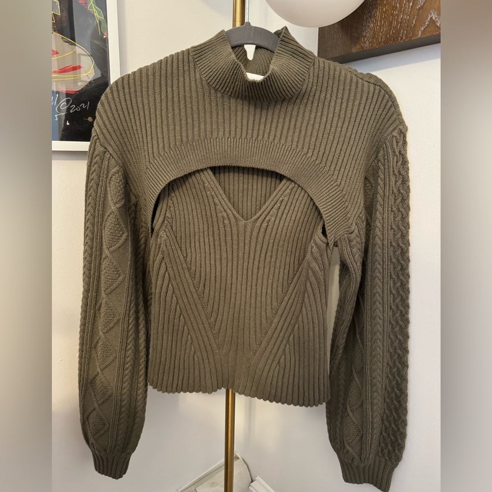 Jonathan Simkhai Elkie Fisherman Cut-Out Turtleneck - Olivine (UNWORN, TAGS ON)